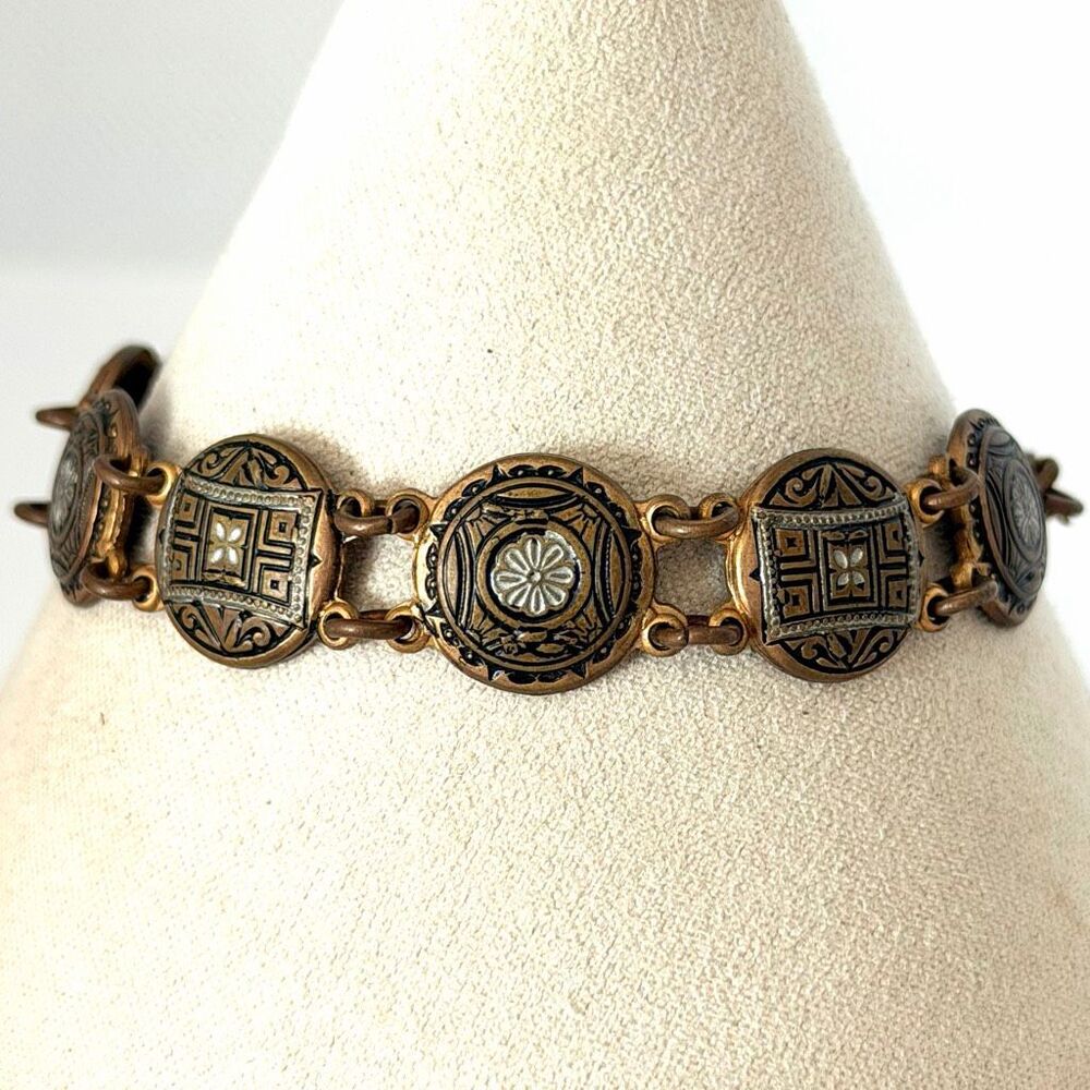 Vintage Spain Damascene Panel Bracelet